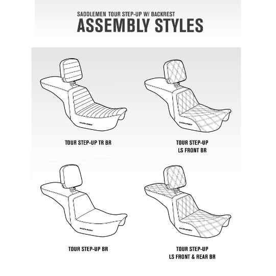 Saddlemen 2008-2023 Flhr, Flht, Flhx & Fltr (Touring Models) - Includes Trikes (09-13) Tour Step-Up™ Seat W/ Rider Backrest Tuck & Roll