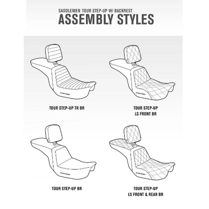 Saddlemen 2008-2023 Flhr, Flht, Flhx & Fltr (Touring Models) - Includes Trikes (09-13) Tour Step-Up™ Seat W/ Rider Backrest Tuck & Roll